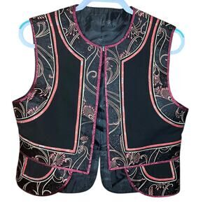 Tuxer Austrian Vest Traditional Attire Black w/ Gold, Maroon, Red Embroidery